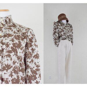 Vintage 70s Floral Polyester Button-up Blouse size‎ 10